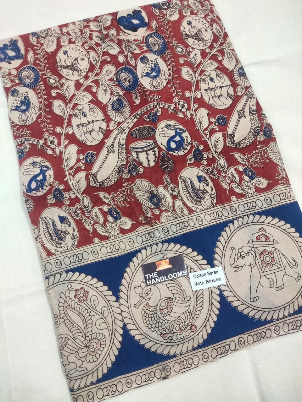 Divine Music Garden Kalamkari Pure Handloom Cotton Saree